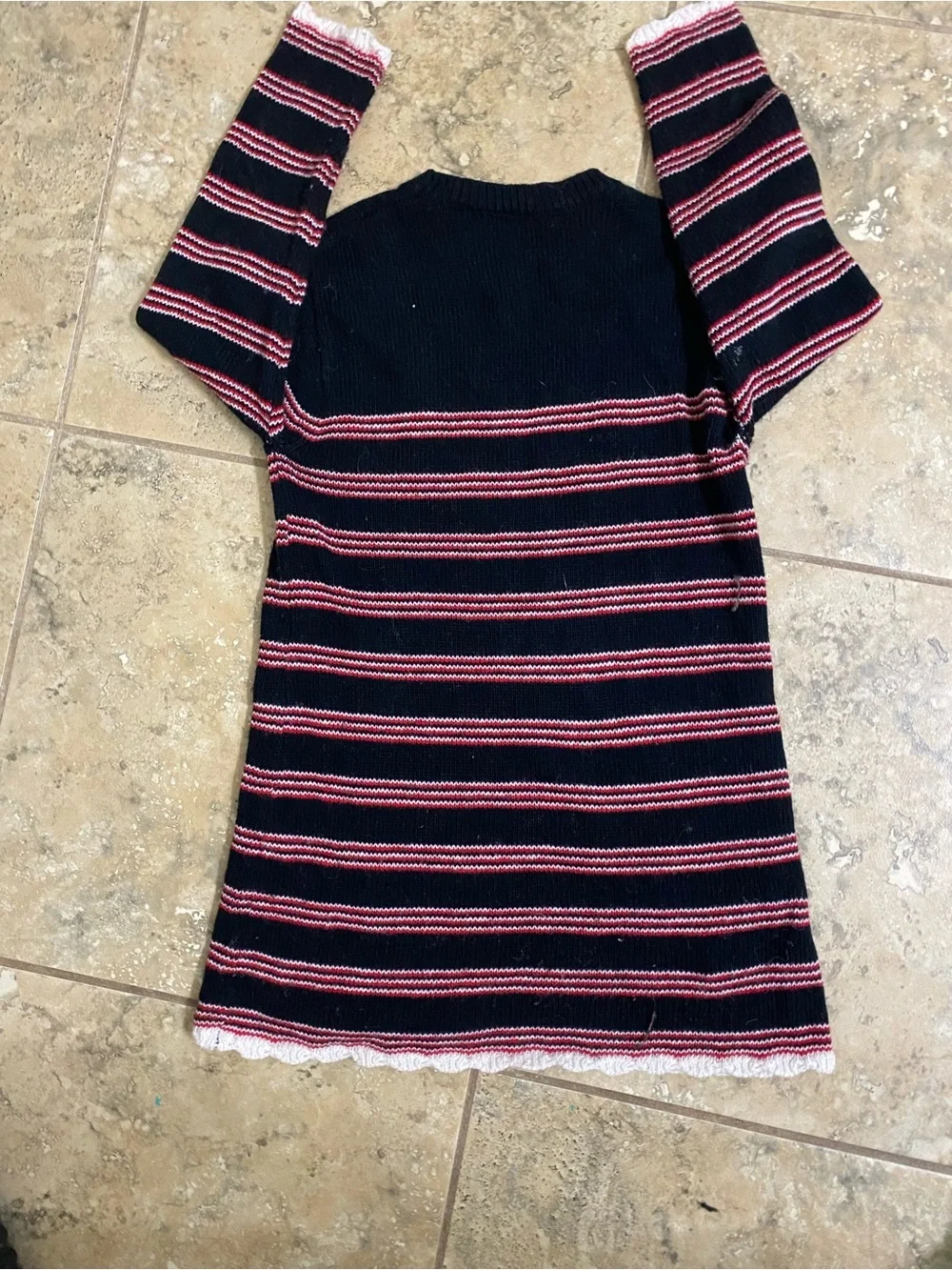 Marni Kids Intarsia Knit Logo Designer Black Red Striped Scalloped $569 Dress 4